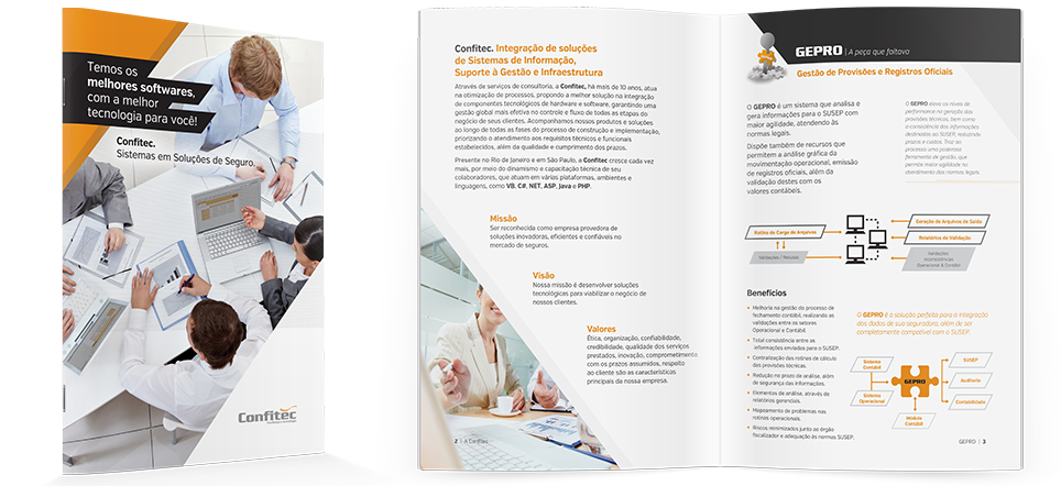 Confitec | Criação de brochura para apresentação de produtos | Tecnologia e Desenvolvimento de Software